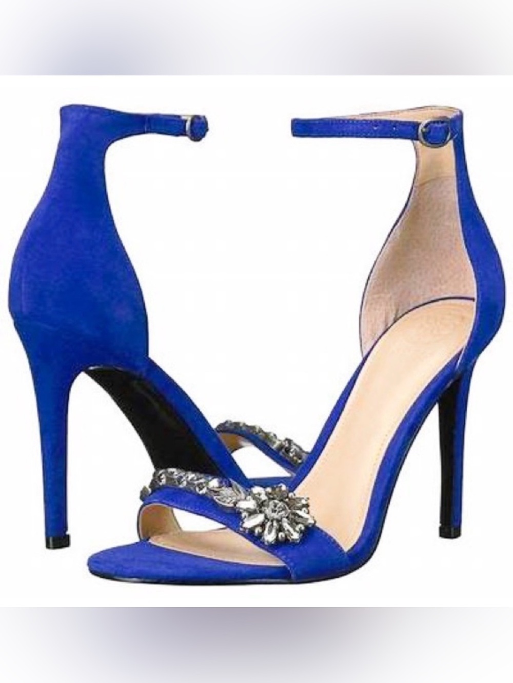 Guess Partyer Ankle Strap Heels Blue Silver Metallic High Sandal Heels 9 - Picture 1 of 7